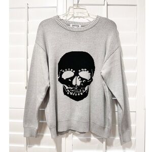 VIGOSS Skull Sweater Rhinestone Gray Crewneck Medium Grunge Punk